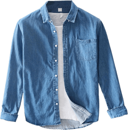 Men's Denim Shirt with Chest Pockets Long Sleeve Button Cowboy Jacket Regular Fit Casual Jean Work Shirts