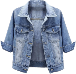 Womens 3/4 Sleeve Short Denim Jacket Lapel Button Down Cropped Trucker Jean Jackets Coats With Pockets 5X-Large Light Blue