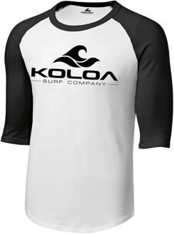 Koloa Surf Wave Logo Raglan 3/4 Sleeve Shirt in Sizes XS-6XL 3X-Large Black/White