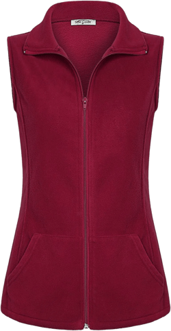 SeSe Code Women's Casual Zip Up Front Lightweight Fleece Vest with Pockets 303-wine XX-Large