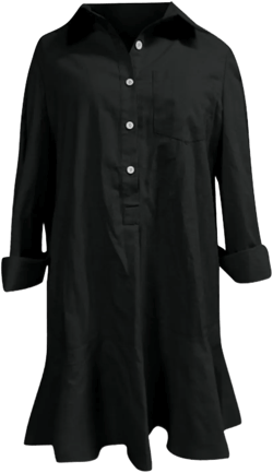 Women's Tunic Shirt Mini Dress Cotton Long Sleeve Short Dress Button Flowy Ruffle Hem Shift Casual Dresses with Pocket B03 Black XX-Large