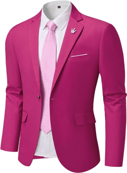 Hihawk Men's Slim Fit Blazer, One Button Casual Lightweight Jacket, Sport Coat for Daily Medium Fuchsia
