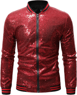 Omoone Men's Zip Up Mermaid Sequin Lightweight Shiny Clubwear Bomber Jacket