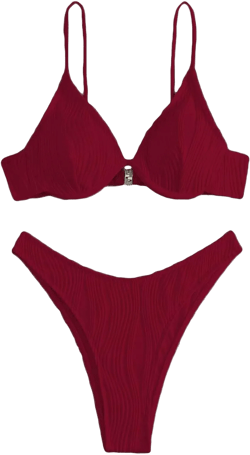 Women's Textured Cute Bathing Suit High Waisted Summer Swimsuit Bikini Set