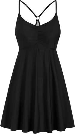 ZAFUL Womens One Piece Swimsuit Modest Tummy Control Bathing Suit with Skirt Ruffle Basic Adjustable Swim Dress Swimwear Black X-Large