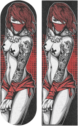 Sexy Tattoo Women Skateboard Grip Tape Longboard Griptape Waterproof Grip Tape Sheet Sticker Deck Sandpaper Griptape 33.1x 9.1 inch 33.1x9.1in
