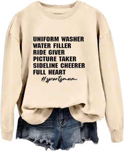 Sports Mom Sweatshirt for Women Uniform Washer Water Filler Funny Sayings Pullover Tops Casual Long Sleeve Shirts X-Large Beige