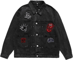 Men Denim Jacket Embroidered Denim Jacket Men's Loose Outer Wear Jacket