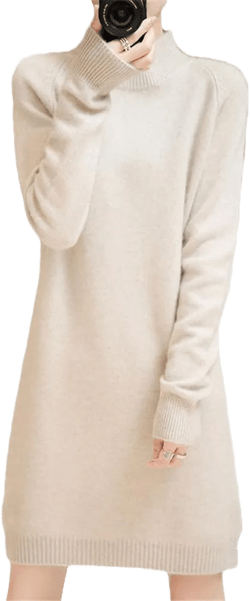 Vsadsau Women 100% Merino Wool Mini Sweater Dress Winter Warm Long Pullover Sweaters Solid Knitted Jumpers XX-Large Milk Khaki9