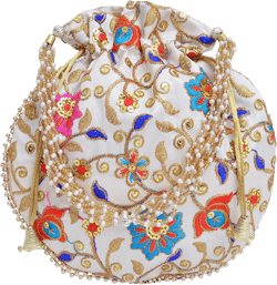 Indian Embroidered Potli Bag for Women's Embroidered Silk Batwa Pearl Handle Clutch Purse Evening Party Wedding Gifts for Her Design-7
