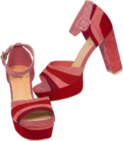 LEHOOR Women Rainbow High Chunky Heel Sandals Platform Round Peep Toe Ankle Strap Pumps Suede 4 Inch Block Heel Multicolor Buckle Summer Heels Cute Sexy Dress Party Sandals 4-11 M US 10 Red