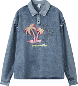 Men Denim Jacket Men's Spring and Autumn Denim Polo Shirt Top