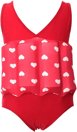 IWEMEK Girl Boy One Piece Floatation Swimsuit Swimwear with Adjustable Buoyancy Kid Float Bathing Suit Life Jacket Swim Vest Red Heart 5-6 Years