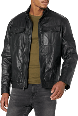 Cole Haan Men's Washed Leather Trucker Jacket Small Black