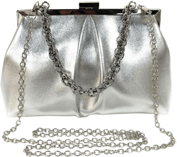 Women's Ruched Clutch Handbags PU Leather Evening Bag with Chain for Wedding Party Prom Silver