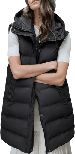 Gihuo Women's Long Puffer Vest Winter Quilted Hooded Sleeveless Zip Up Long Jacket Vest Gilet X-Large Black