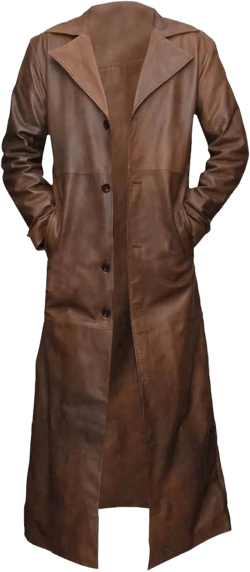 Mens Black Leather Trench Coat - Double Breasted German Classic Officer WW2 Military Uniform Jacket 3X-Large Detective Brown