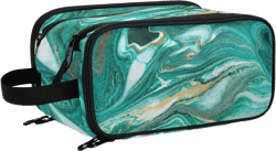 Green Turquoise Paint Marine Marble Agate Ripples with God Powder Women's Portable Makeup Bag with Handle, Cosmetic Bag, Travel Cosmetic Bag Durable Toiletry Storage Organizer 11 x 7 x 5.7 inch 11 x 7.1 x 5.7 Inch Multi 14