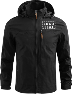 Personalized Men's Waterproof Raincoat Custom Lightweight Hooded Jacket Hiking Coat Softshell Windbreaker Black Medium