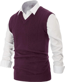 PJ PAUL JONES Men's V Neck Sweater Vest Cable Knitted Pullover Sweaters Vest Medium Dark Purple