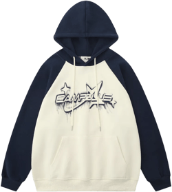 Men Hoodie Color-Block Raglan Sleeves Hooded Sweater Boys Loose Letters XINGX Printed Casual Hoodie
