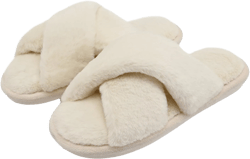 COVS Womens Fuzzy Memory Foam Cross band Slippers Cozy Plush Home indoor Slippers Open Toe slippers