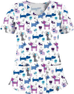 Scrub Tops for Woman Short Sleeve V Neck Cute Print Nursing Uniform Medical Shirt Scrubs with Pockets #03#sky Blue 3X-Large