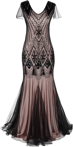 Women’s 1920s Vintage Flapper Fringe Great Gatsby Party Dress Sequin Maxi Evening Cocktail Dresses Ladies V-Neck Floor Length Long Prom Mermaid Formal Gown Wedding Bridesmaid Dance Dress Black+Pink L