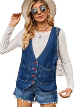 Pocketed Button Up Sleeveless Denim Jacket