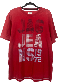 Jag Jeans Red Black White Logo Graphic Short Sleeve Tee Shirt Top L C112 C70