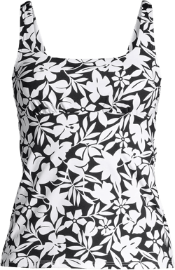 Lands' End Women's Square Neck Underwire Tankini Top Swimsuit Adjustable Straps 6 Black Havana Floral