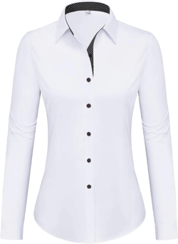 siliteelon Button Down Shirts for Women Dress Shirts Cotton Long Sleeve Shirt for Women Wrinkle Free Stretch Work Blouse 3X-Large White