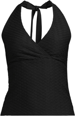 Lands' End Women's Texture Halter Tankini Swimsuit Top - Large - Black