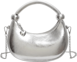 Small Top Handle Clutch Bag Crescent Shoulder Bags for Women, Silver Handbag Crossbody Purses, Women’s Knotted Handbags
