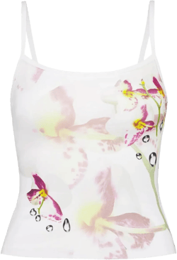 Y2k Floral Print Tank Top for Women Sleeveless Spaghetti Strap Slim Fit Camisole Cami Aesthetic Going Out Crop Top Large B-white