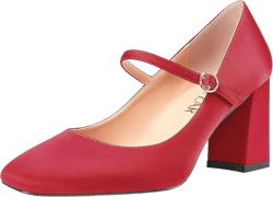 HEUIVZAR Women Mary Jane Pumps Square Toe Block Chunky Mid Heel Slip-on Dress Shoes Wedding Satin 3 Inch 9 Red