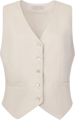 Women's Linen Vest Sleeveless Button Down V Neck Formal Business Waistcoat Medium Beige