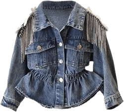 WELAKEN Unicorn Jean Jacket for Girls Kids & Toddler with Sparkly Sleeve, Girls' Spring Outfit Denim Jackets Outerwear 6-7 Years Blue