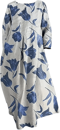 Women's 2024 Boho Maxi Plus Size Dresses Floral Print 3/4 Sleeve Casual Wrap Long Dress Flowy Tie Waist Dress X-Large 33-blue