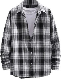 Burband Unisex Mens Womens Long Sleeve Flannel Shirts Casual Button Up Plaid Shirts Corduroy Oversized Boyfriend Jackets, 1-black