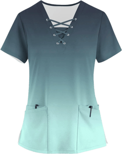 Scrubs for Women Short Sleeve Criss Cross V Neck Care Workwear Print T Shirts Summer Scrubs Tops with 4 Pockets