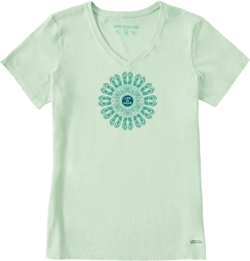 Life is Good Women's Crusher Tee, Short Sleeve Cotton Graphic T-Shirts, Flip Flop Mandala, Sage Green