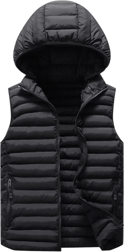 PEHMEA Mens Winter Lightweight Quilted Puffer Down Vest Sleeveless Jacket with Hood Large Solid Black