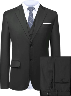 Men's 3 Piece Suit Elegant Slim Fit Two Button Blazer Vest Suit Set for Party, Wedding and Business Large Black