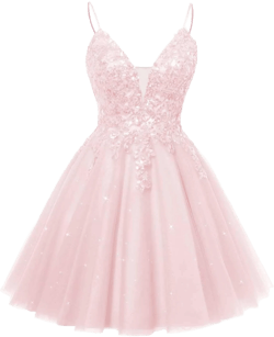 Loyeloy Sexy V Neck Homecoming Dresses for Teens Sparkly Tulle 2025 Glitter Sequins Prom Cocktails Dress 14 Pink