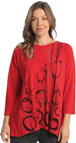 Jess & Jane Women's Coloring Mineral Washed Patch Pocket Cotton Tunic Small Circles Jet Red