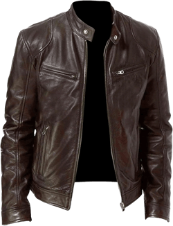 Maiyifu-GJ Men's Faux Leather Biker Jacket Vintage Motorcycle Jacket Outerwear Retro Stand Collar PU Leather Slim Fit Coat Large Brown