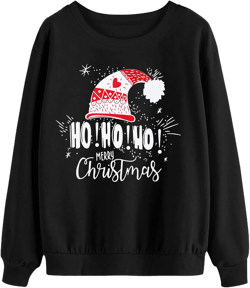 LHBNK Merry Christmas Sweatshirts HoHoHo Christmas Shirt Women Funny Santa Print Graphic Tee Casual Long Sleeve Blouse Tops XX-Large Black
