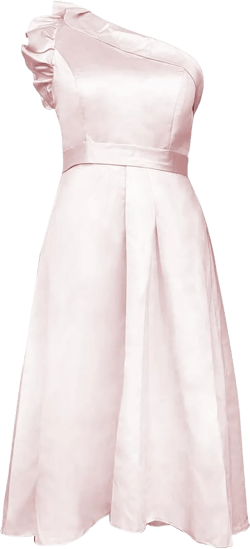Womens One Shoulder High Low Elegant Evening Gown with Pocket Satin A Line Formal Midi Wedding Guest Dress 2 Blush Pink