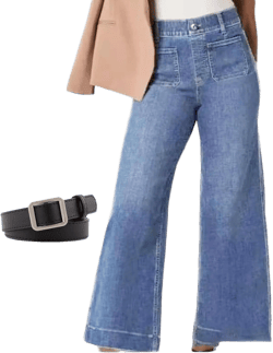 Curvachic Jeans, Tummy Control Cropped Wide-Leg Jeans High Waist Straight Ailor Pants Black Trousers for Women X-Large Light Blue Regular
